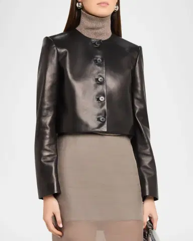 Brandon Maxwell Ryder Leather Cropped Box Jacket | Thumbnail 3