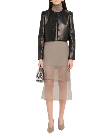 Brandon Maxwell Ryder Leather Cropped Box Jacket | Thumbnail 1
