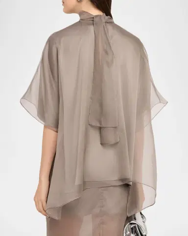 Brandon Maxwell Cali Scarf-Neck Silk Organza Blouse | Thumbnail 2 Brandon Maxwell Cali Scarf-Neck Silk Organza Blouse | Thumbnail 2