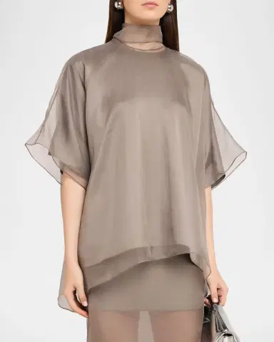 Brandon Maxwell Cali Scarf-Neck Silk Organza Blouse | Thumbnail 3 Brandon Maxwell Cali Scarf-Neck Silk Organza Blouse | Thumbnail 3