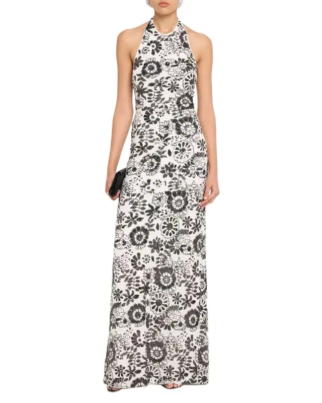 Candice Floral Sequin Halter Gown