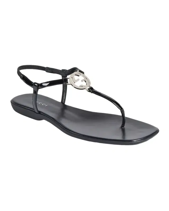 Gucci GG Ease Patent Leather Thong Sandals