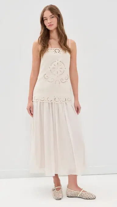 Moon River Spaghetti Strap Tube Top Midi Dress Cream | Thumbnail 2