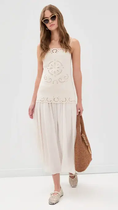 Moon River Spaghetti Strap Tube Top Midi Dress Cream | Thumbnail 5