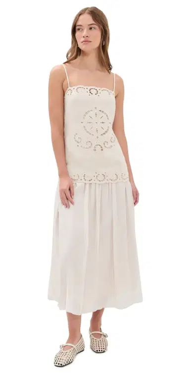 Moon River Spaghetti Strap Tube Top Midi Dress Cream | Thumbnail 1