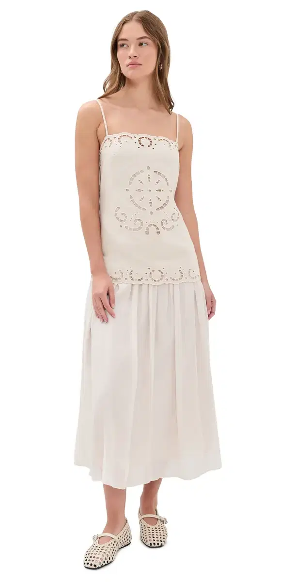 paghetti trap Tube Top Midi Dress Cream