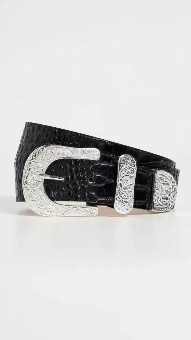 L'Agence Otera Wide Leather Belt Black Croc Embossed | Thumbnail 2