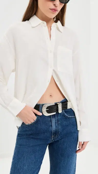 L'Agence Otera Wide Leather Belt Black Croc Embossed | Thumbnail 3