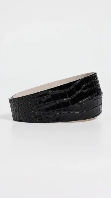 L'Agence Otera Wide Leather Belt Black Croc Embossed | Thumbnail 4