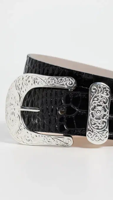 L'Agence Otera Wide Leather Belt Black Croc Embossed | Thumbnail 5