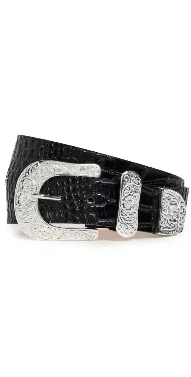L'Agence Otera Wide Leather Belt Black Croc Embossed | Thumbnail 1