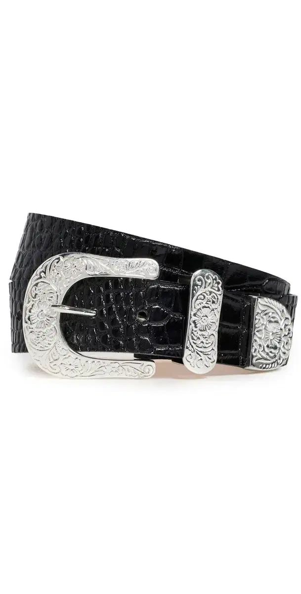 Otera Wide Leather Belt Black Croc Embossed