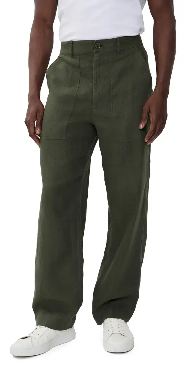 Garment Dyed Field Pants In inen Dark Olive Green