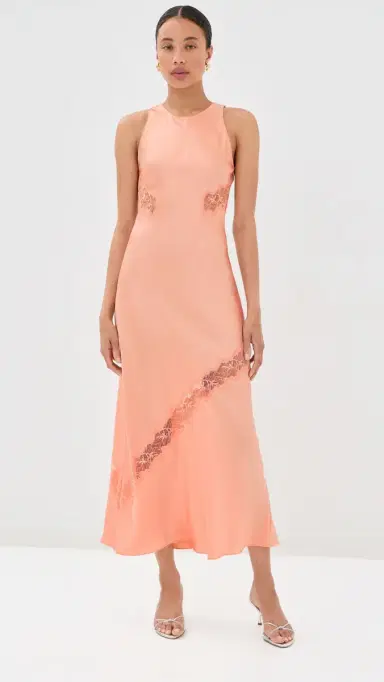 Sablyn Isadora High Neck Silk Dress with Lace Sherbet L | Thumbnail 2
