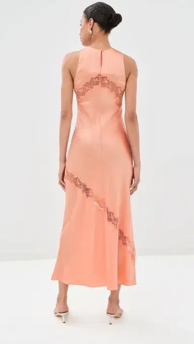 Sablyn Isadora High Neck Silk Dress with Lace Sherbet L | Thumbnail 3