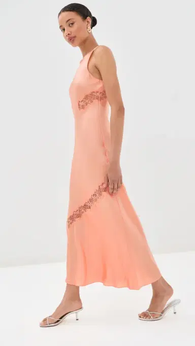 Sablyn Isadora High Neck Silk Dress with Lace Sherbet L | Thumbnail 4