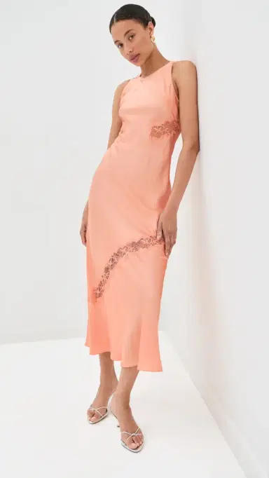 Sablyn Isadora High Neck Silk Dress with Lace Sherbet L | Thumbnail 5
