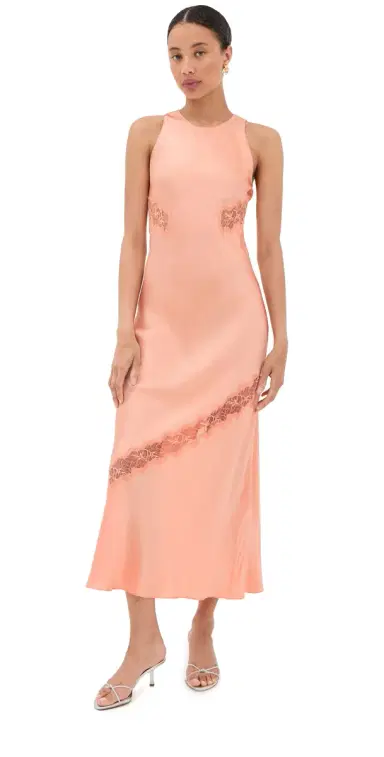 Sablyn Isadora High Neck Silk Dress with Lace Sherbet L | Thumbnail 1