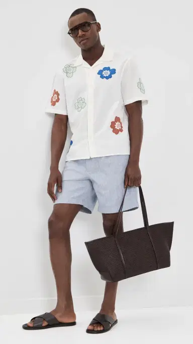Wax London Kurt Cotton Linen Herringbone Shorts Light Blue 34 | Thumbnail 5