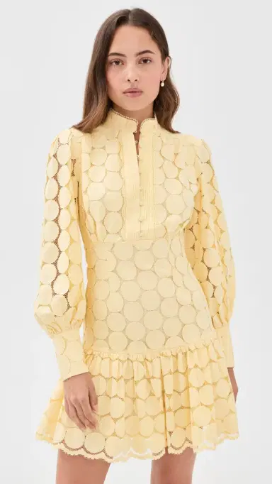 Bardot Remy Spot Lace Mini Dress Soft Yellow 2 | Thumbnail 2