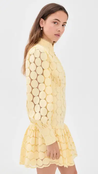 Bardot Remy Spot Lace Mini Dress Soft Yellow 2 | Thumbnail 4