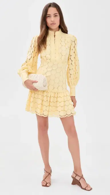 Bardot Remy Spot Lace Mini Dress Soft Yellow 2 | Thumbnail 5