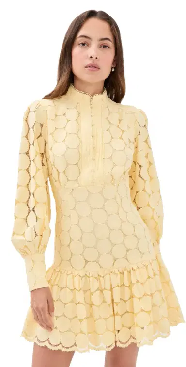 Bardot Remy Spot Lace Mini Dress Soft Yellow 2 | Thumbnail 1