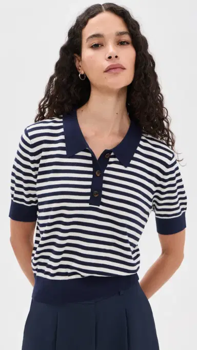 RENGGLI Stripe Knit Polo Midnight/Chalk | Thumbnail 2