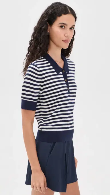 RENGGLI Stripe Knit Polo Midnight/Chalk | Thumbnail 4