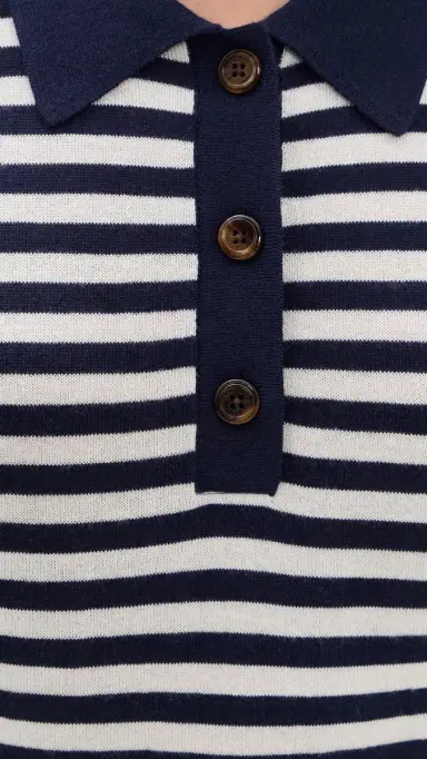 RENGGLI Stripe Knit Polo Midnight/Chalk | Thumbnail 6