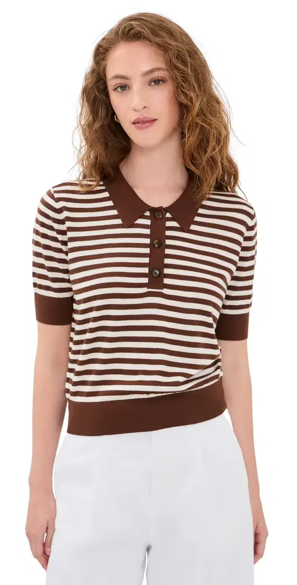tripe Knit Polo Truffle/Ecru
