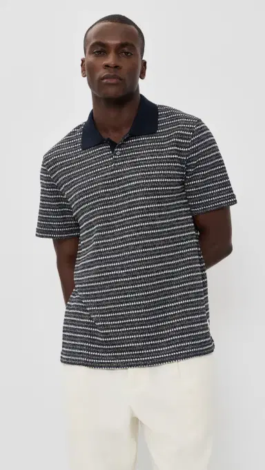 Les Deux Knitted Stripe Polo Dark Blue Night | Thumbnail 2