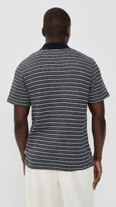 Les Deux Knitted Stripe Polo Dark Blue Night | Thumbnail 3