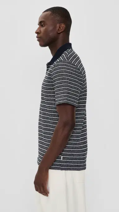Les Deux Knitted Stripe Polo Dark Blue Night | Thumbnail 4