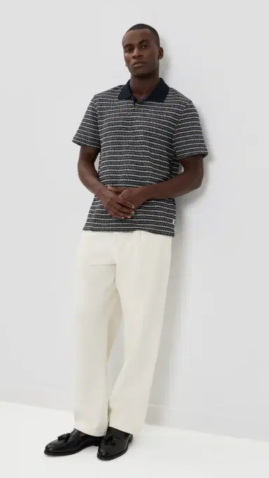Les Deux Knitted Stripe Polo Dark Blue Night | Thumbnail 5
