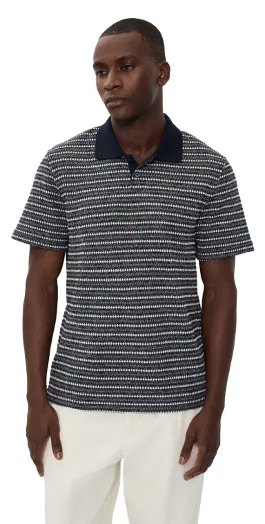 Les Deux Knitted Stripe Polo Dark Blue Night | Thumbnail 1