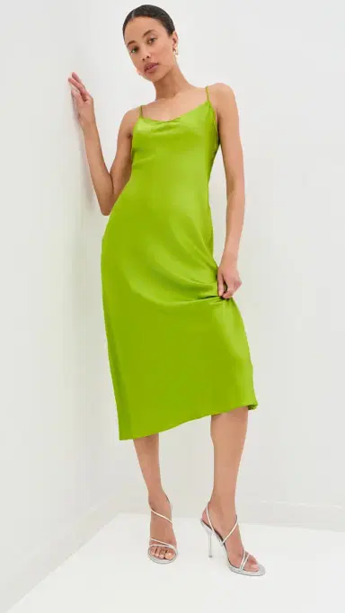 Sablyn Taylor V Neck Silk Dress Chartruese M | Thumbnail 2