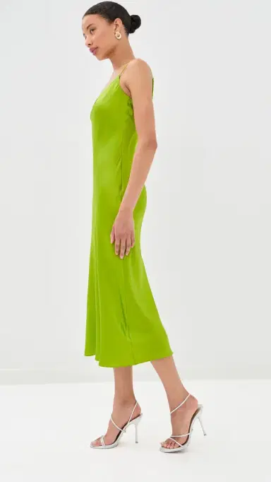 Sablyn Taylor V Neck Silk Dress Chartruese M | Thumbnail 4