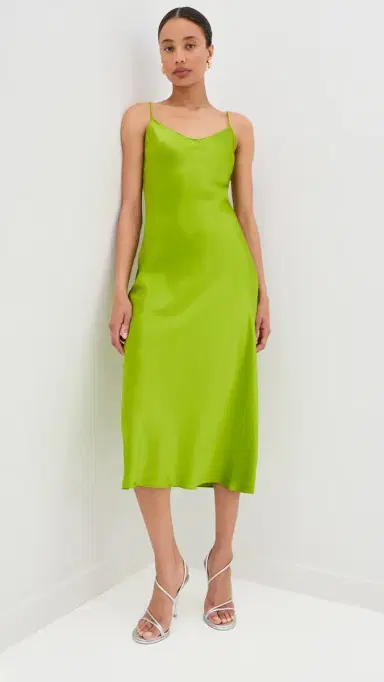 Sablyn Taylor V Neck Silk Dress Chartruese M | Thumbnail 5