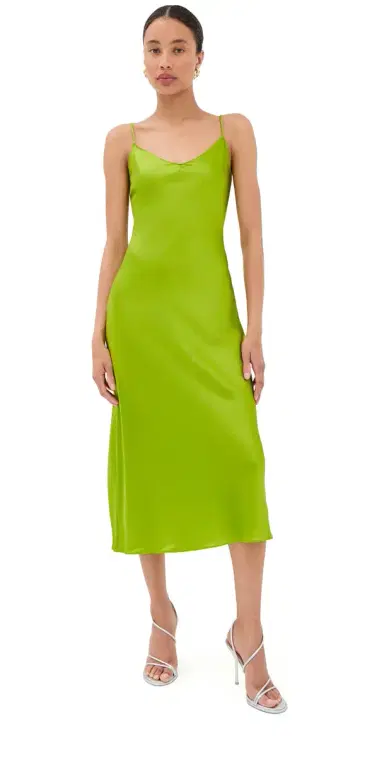 Sablyn Taylor V Neck Silk Dress Chartruese M | Thumbnail 1
