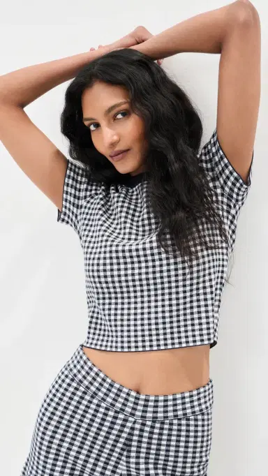 LE BOP Gingham Knit Tee Midnight/White L | Thumbnail 3