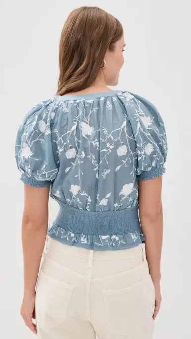 Alice + Olivia Kathryn Embroidered Blouse Deep Denim Blue/Vanilla L | Thumbnail 3 Alice + Olivia Kathryn Embroidered Blouse Deep Denim Blue/Vanilla L | Thumbnail 3