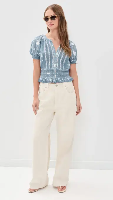 Alice + Olivia Kathryn Embroidered Blouse Deep Denim Blue/Vanilla L | Thumbnail 5 Alice + Olivia Kathryn Embroidered Blouse Deep Denim Blue/Vanilla L | Thumbnail 5