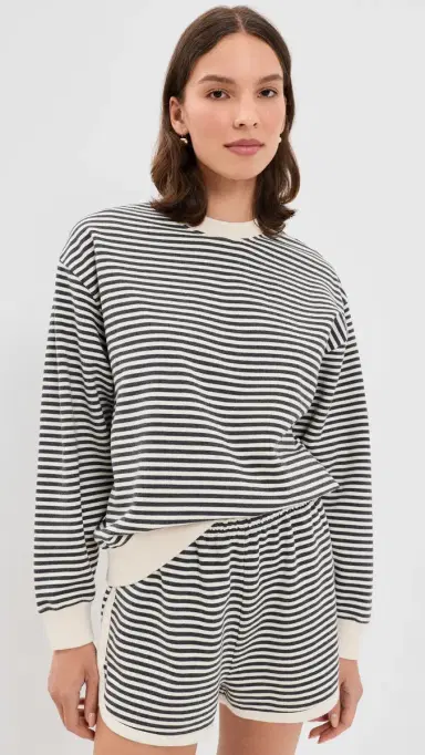 Clare V. Oversized tripe Sweatshirt Black/Cream | Thumbnail 2