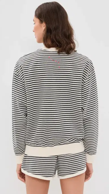 Clare V. Oversized tripe Sweatshirt Black/Cream | Thumbnail 3