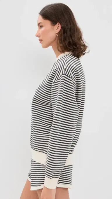 Clare V. Oversized tripe Sweatshirt Black/Cream | Thumbnail 4