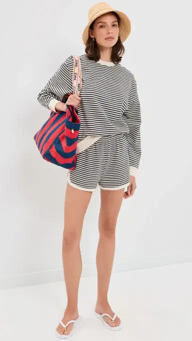 Clare V. Oversized tripe Sweatshirt Black/Cream | Thumbnail 5