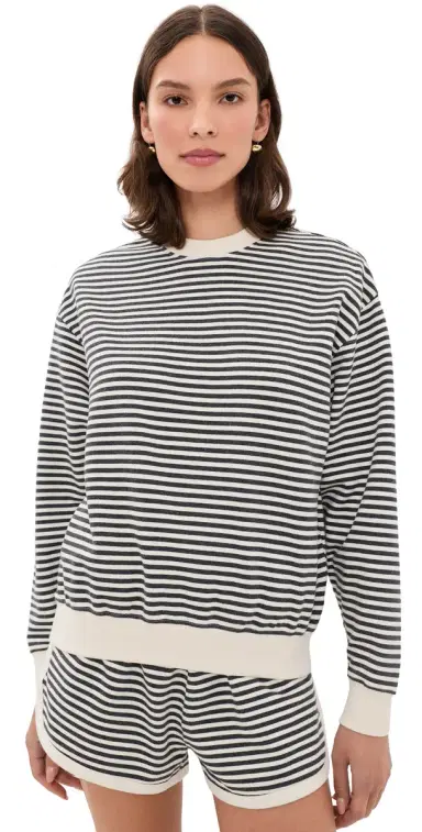 Clare V. Oversized tripe Sweatshirt Black/Cream | Thumbnail 1