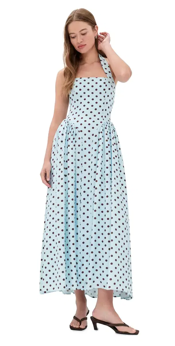 ammi Midi Dress ky Blue/Choc Polka