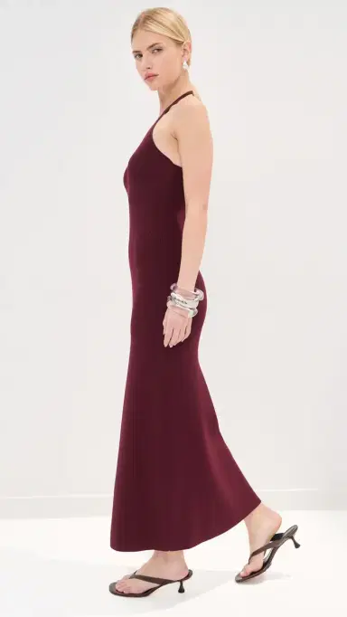 LE BOP Carey Knit Halter Dress Burgundy L | Thumbnail 4